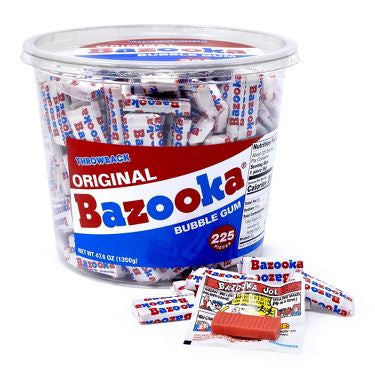 Bazooka Bubble Gum 6pc pack, 10pc pack, 12ct box, 225ct tub